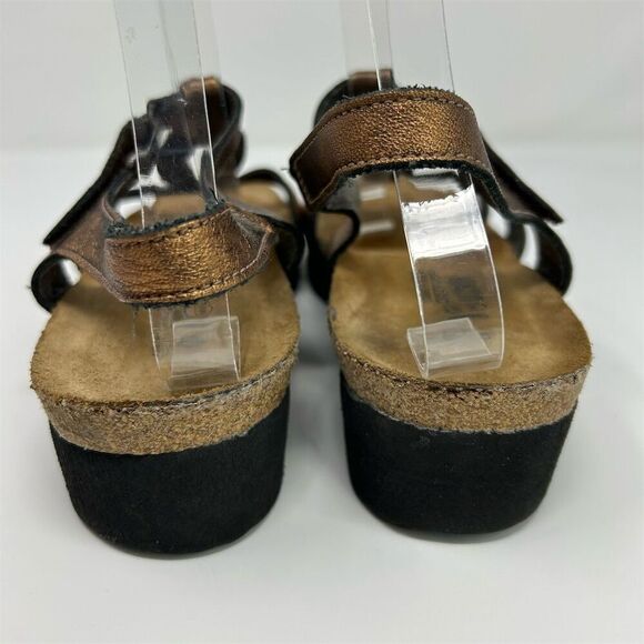 Naot Women's Gold Leather Slingback Wedge Sandal Size 11 Strappy Casual Summer - Picture 7 of 11